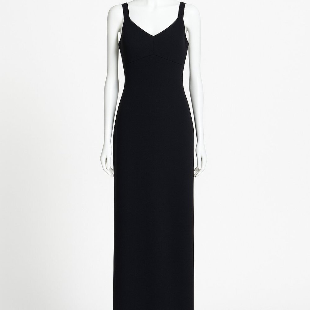 Ted Bodin Women’s Black Sleeveless Long Dress – Stretch Knit Body